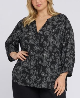 Plus Size Pintuck Split Neck Top 