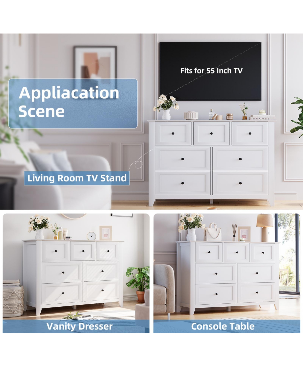 homfan Dresser with 7 Deep Drawers for Bedroom, Modern Simplist Wood Storage Chest, Tall Organizer Closet Hallway Living Room