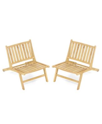 2PCS Teak Wood Outdoor Reclining Chair Natural Mid Century Accent Chair w/ Backrest