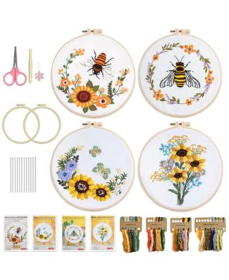 4 Sets Embroidery Kit Flower Bee Cross Stitch Beginner Set