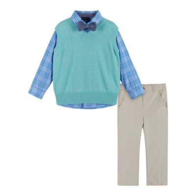 Toddler Boys Andy and Evan Toddler/Child Aqua and Grey Plaid Vest Set