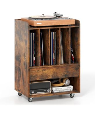 Record Player Stand with Drawer and Vinyl Record Holder, 20.5 x 14 x 29