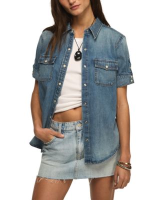 Women's Cut Off Denim Button-Down Shirt
