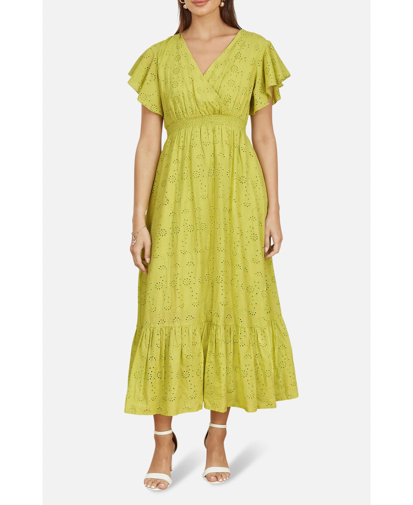 Женское платье Yumi Cotton Broderie Anglaise Wrap Midi, цвет: Лаймовый зелёный — фото 6
