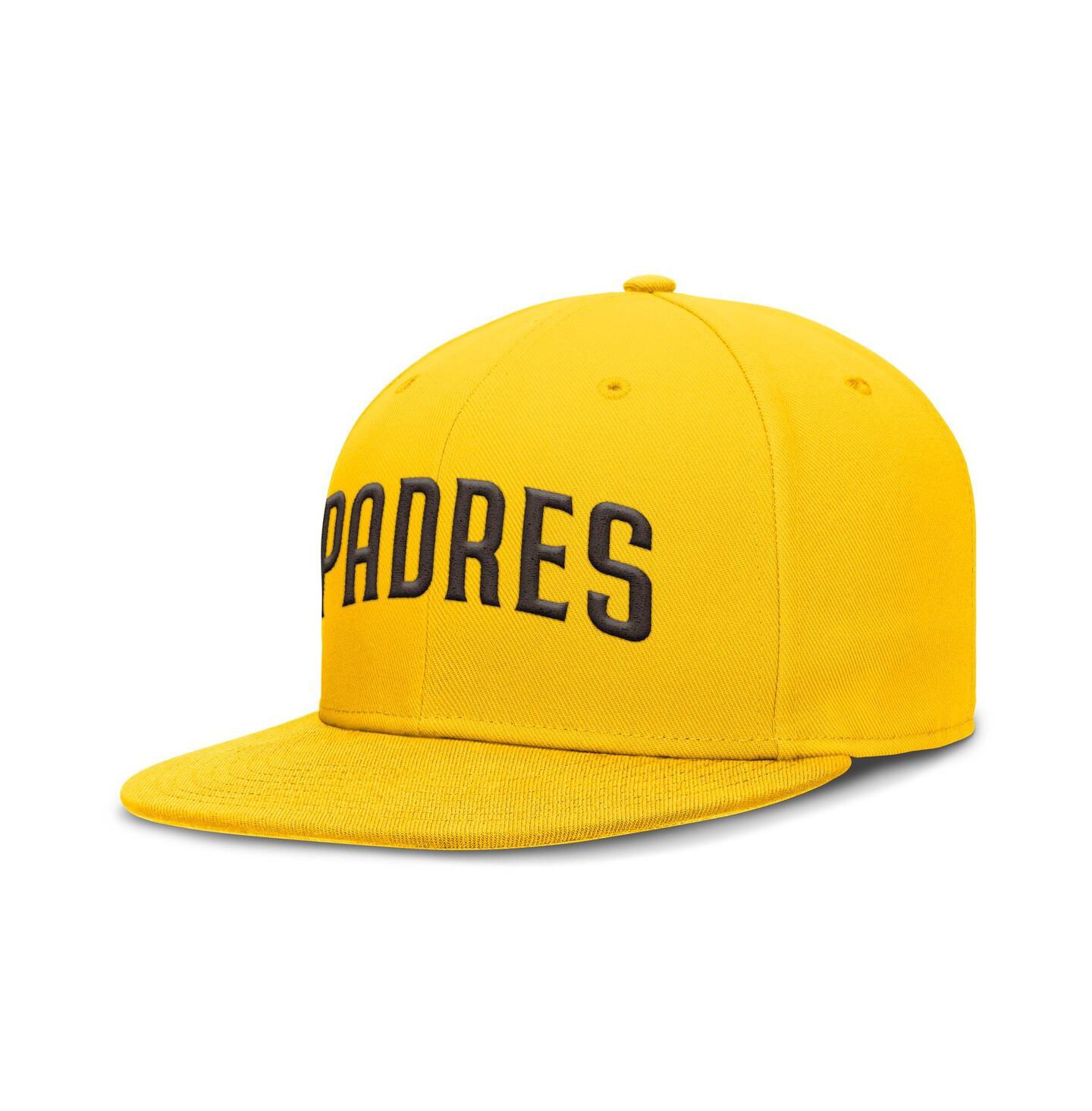 Мужская кепка Nike Gold San Diego Padres Wordmark Dri-FIT Round Bill True Fitted Hat — фото 1