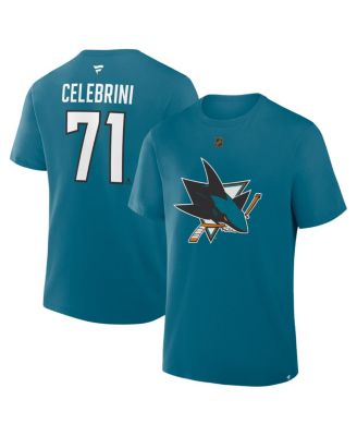 Men's Macklin Celebrini Teal San Jose Sharks Authentic Stack Name & Number T-Shirt