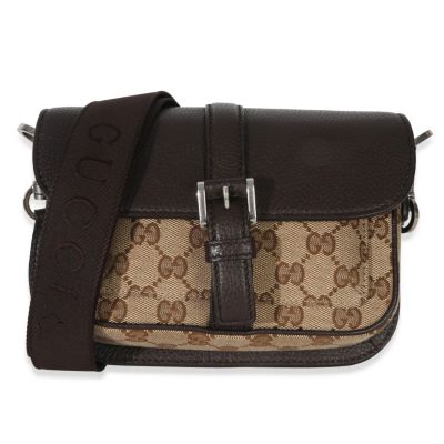 Beige Ebony GG Supreme Canvas Mini Buckle Crossbody Bag