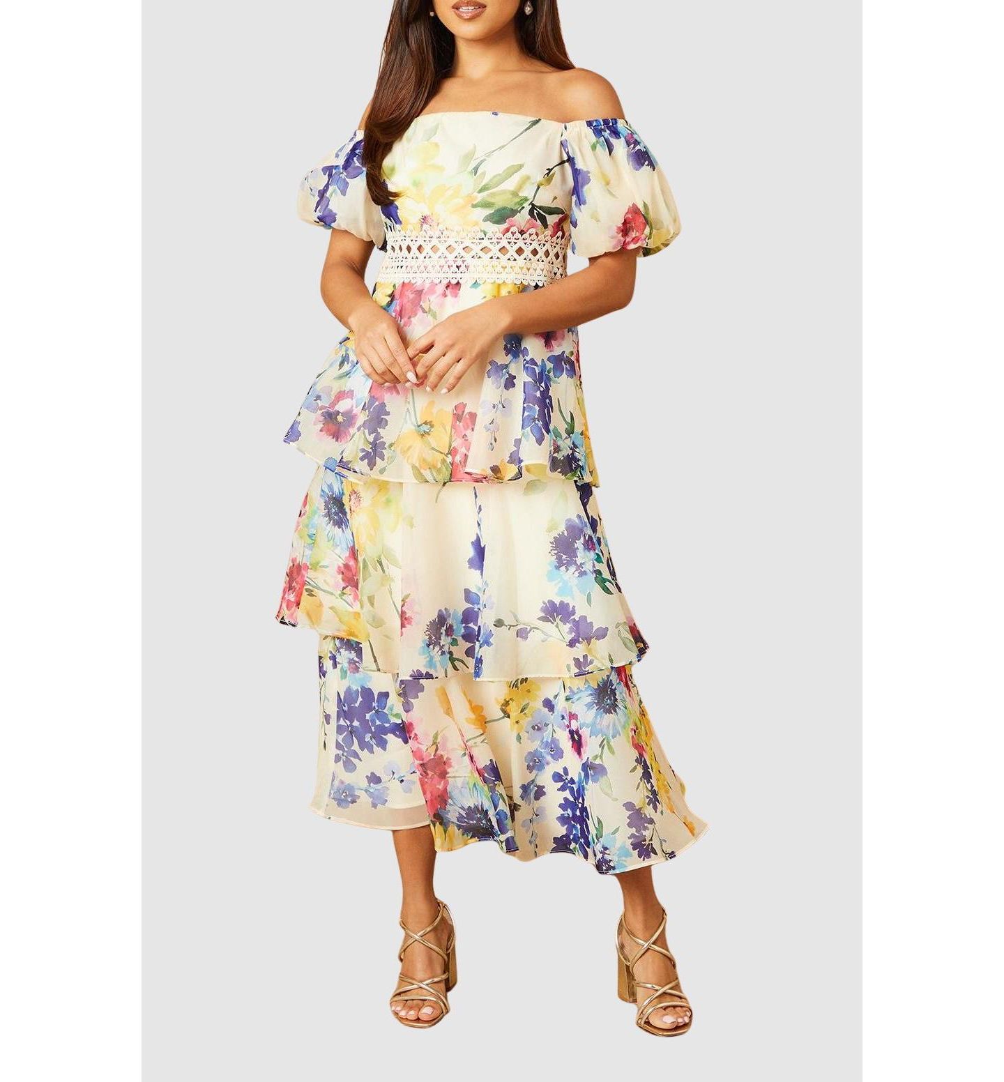 Женское платье Oasis Floral Bardot Midi, цвет: Разноцветный — фото 4