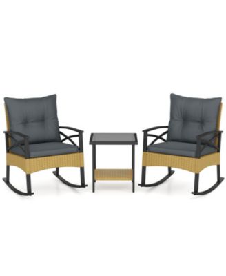 3 Piece Outdoor Rattan Rocking Chair Set with Side Table