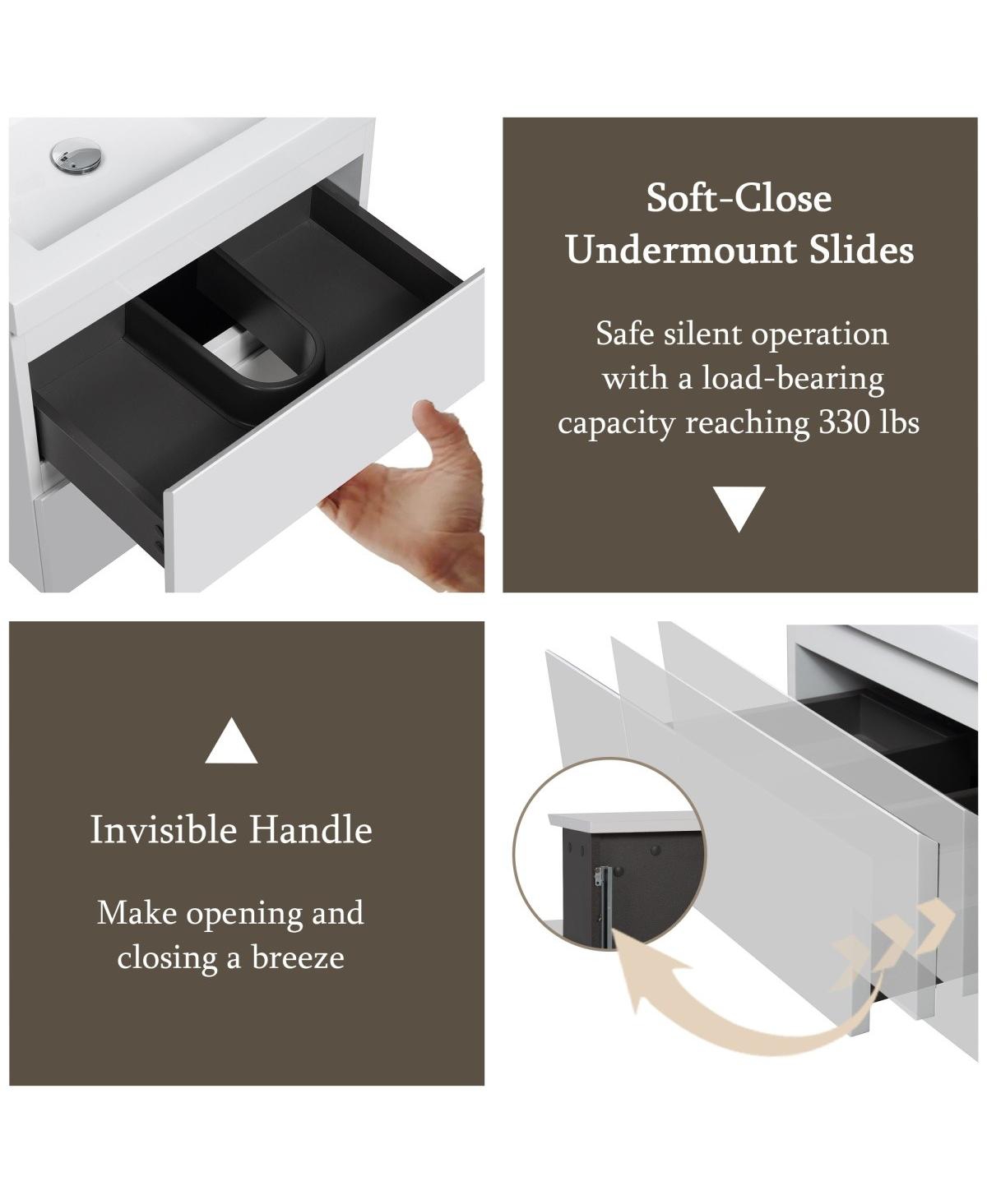 Sillysis Inch Glossy Wall Mounted Bathroom Vanity with Resin Sink and Soft Close Drawers