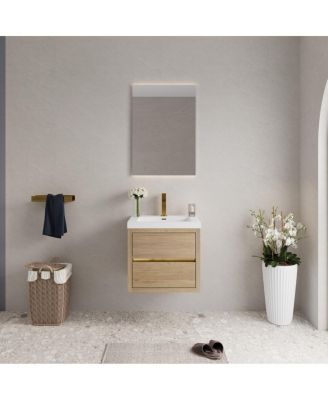 Sillysis - Wall Mounted Bathroom Vanity with Stone Resin Sink, Soft Close Drawers, Pre-Assembled Modern Storage Cabinet