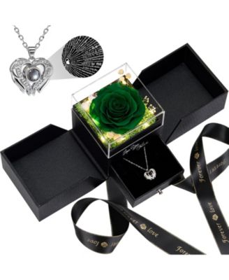 Preserved Roses With Love Necklace Gift