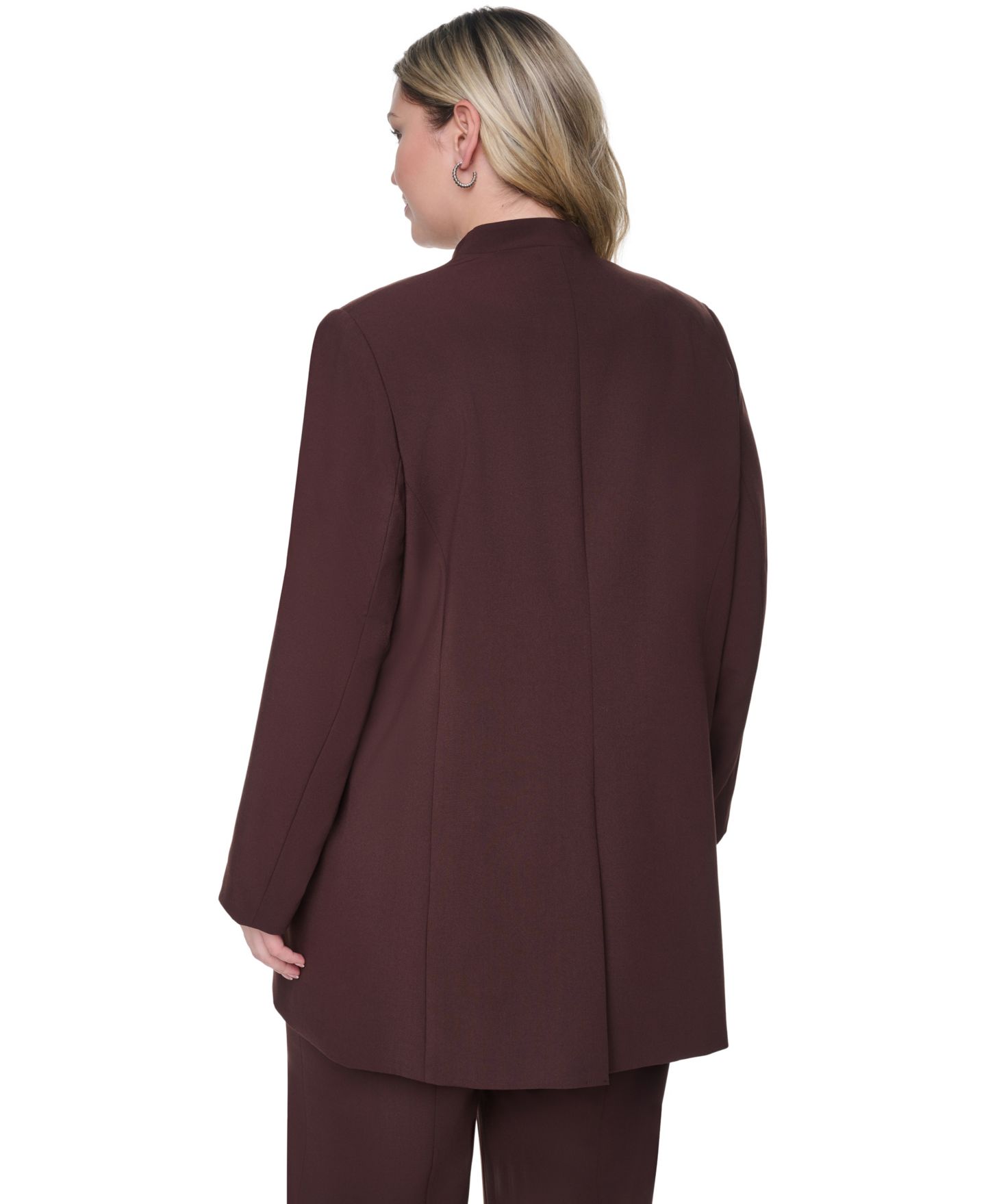 Женский пиджак Calvin Klein Plus Size Collarless Open-Front Rollback-Cuff Blazer, цвет: Кофейный — фото 4