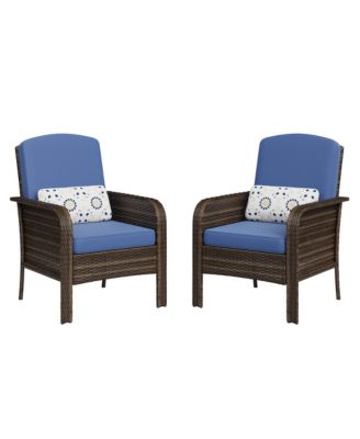 Set of 2 Outdoor Wicker Patio Chairs with Cushions, High-Back All-Weather Rattan Seating for Porch, Deck, Balcony