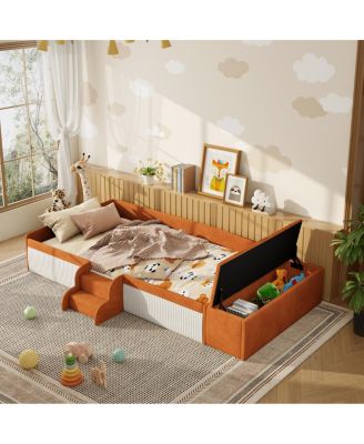 Velvet Daybed With Stairs and Storage Ottoman