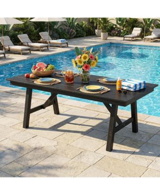 Outdoor Dining Table Set for 6, 7-Piece Patio HDPE Slatted Table and Chairs Set with Umbrella Hole, All-Weather for Backyard