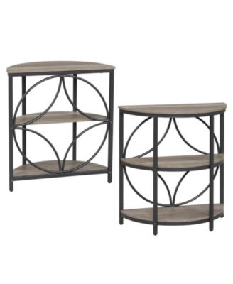Narrow End Tables Set of 2 with Strong Metal Frame and Multi-Tier Storage Shelves