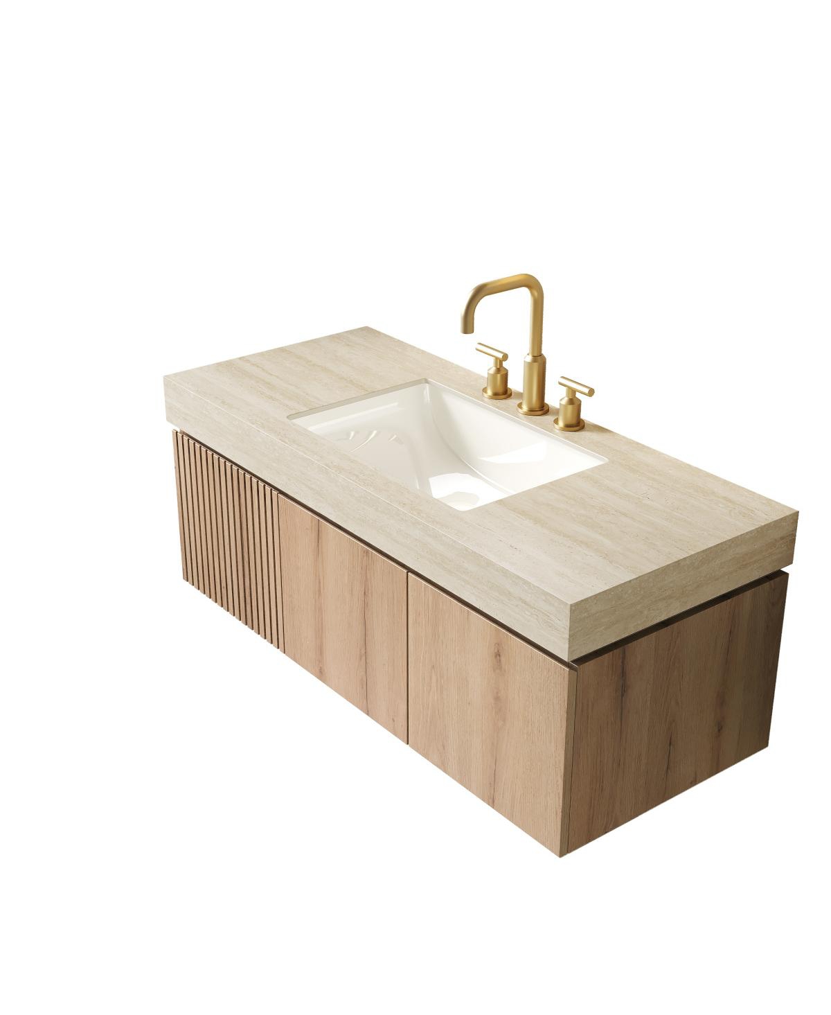 Sillysis Wall Mounted Bathroom Vanity with Sintered Stone Top, Plywood Storage Cabinet and Ceramic Basin