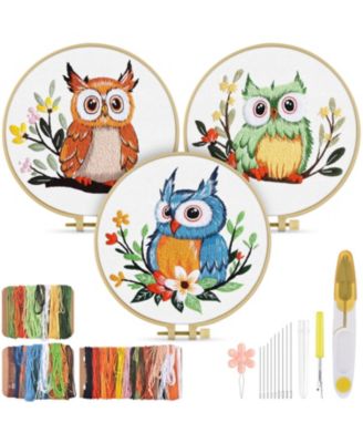 Embroidery Kit Adults Owl Beginners Cloth Hoops Threads Hand Craft