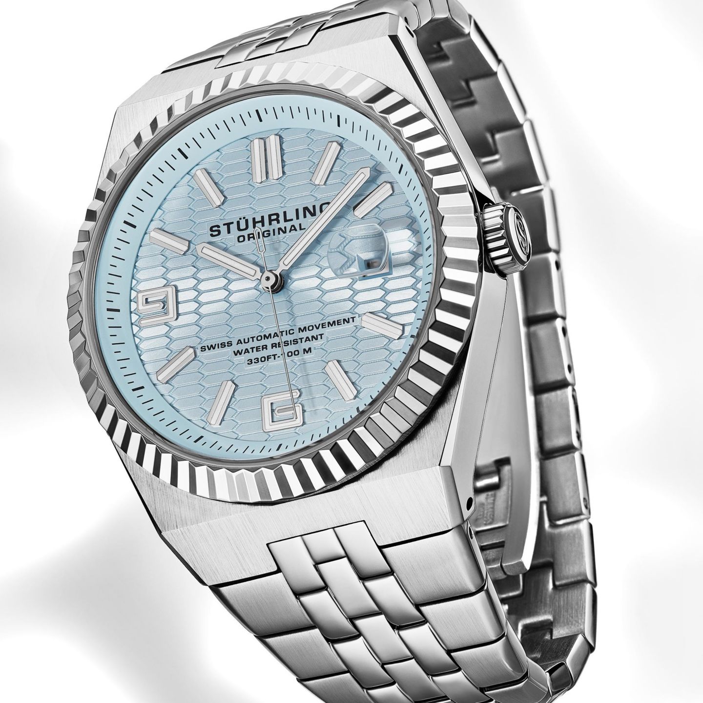 Мужские часы Stuhrling Original Men s Sentinel Swiss Automatic 42mm Stainless Steel Bracelet Watch with Guilloche Dial, цвет: Синий — фото 3