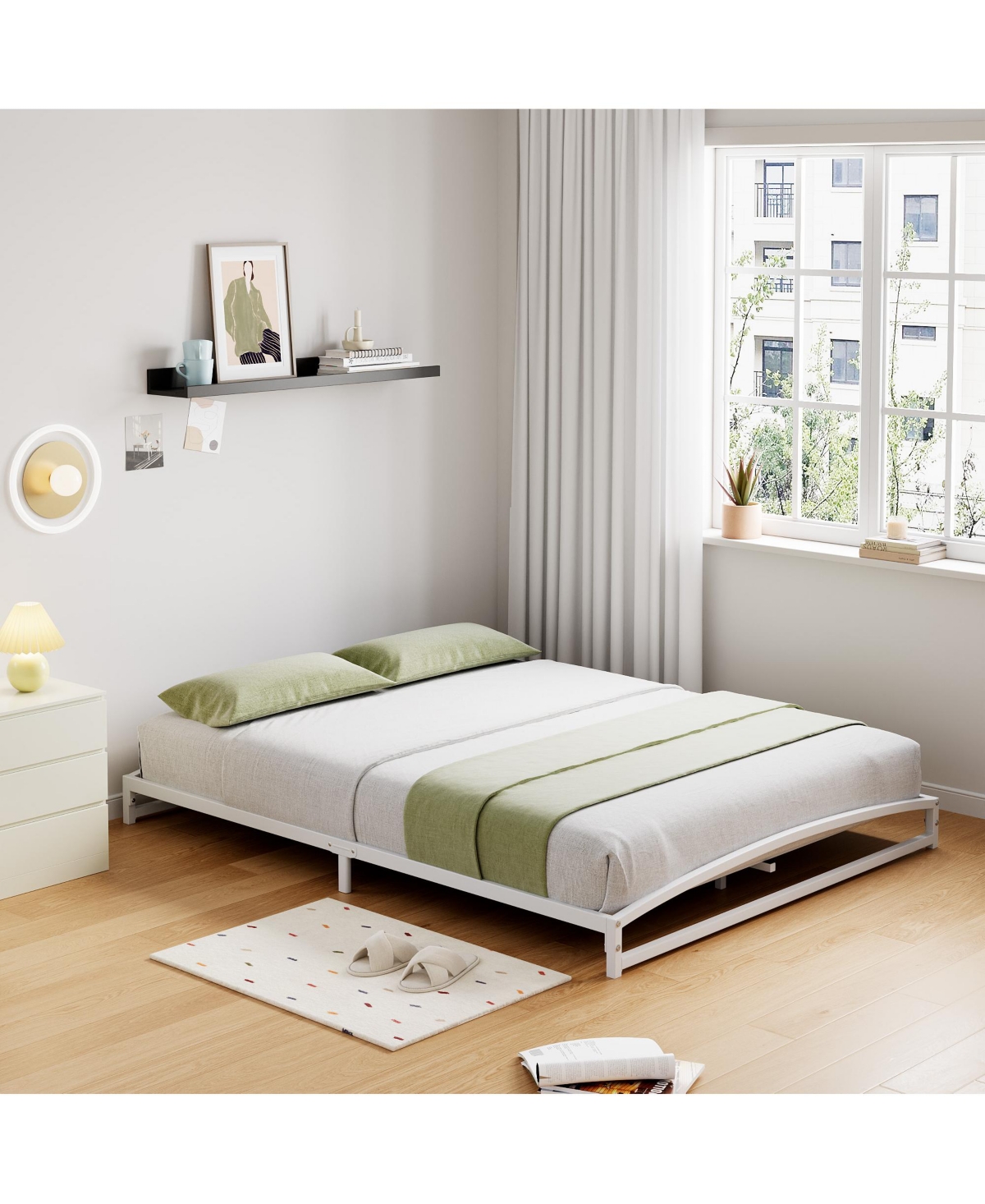 homfan Metal Platform Bed Frame with Arch Headboard and Footboard, Low Profile Steel Slat Support