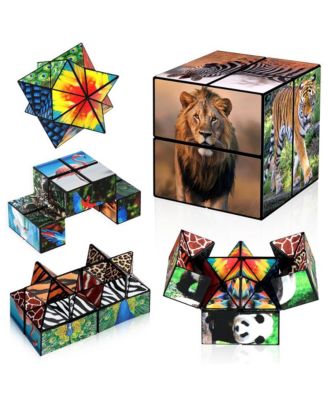 2-in-1 Animal theme Fidget Cube - Folds into Star, Cube & Rectangle