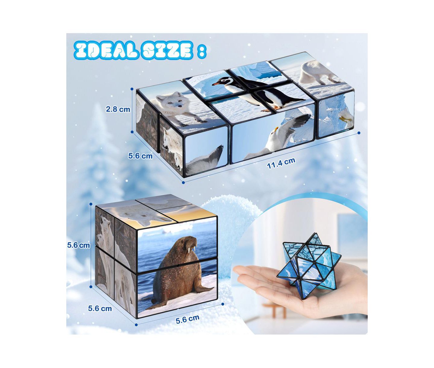 Детская игрушка Bruce & Shark 2-in-1 North and South Poles Fidget Cube - Folds into Star, Cube & Rectangle — фото 10
