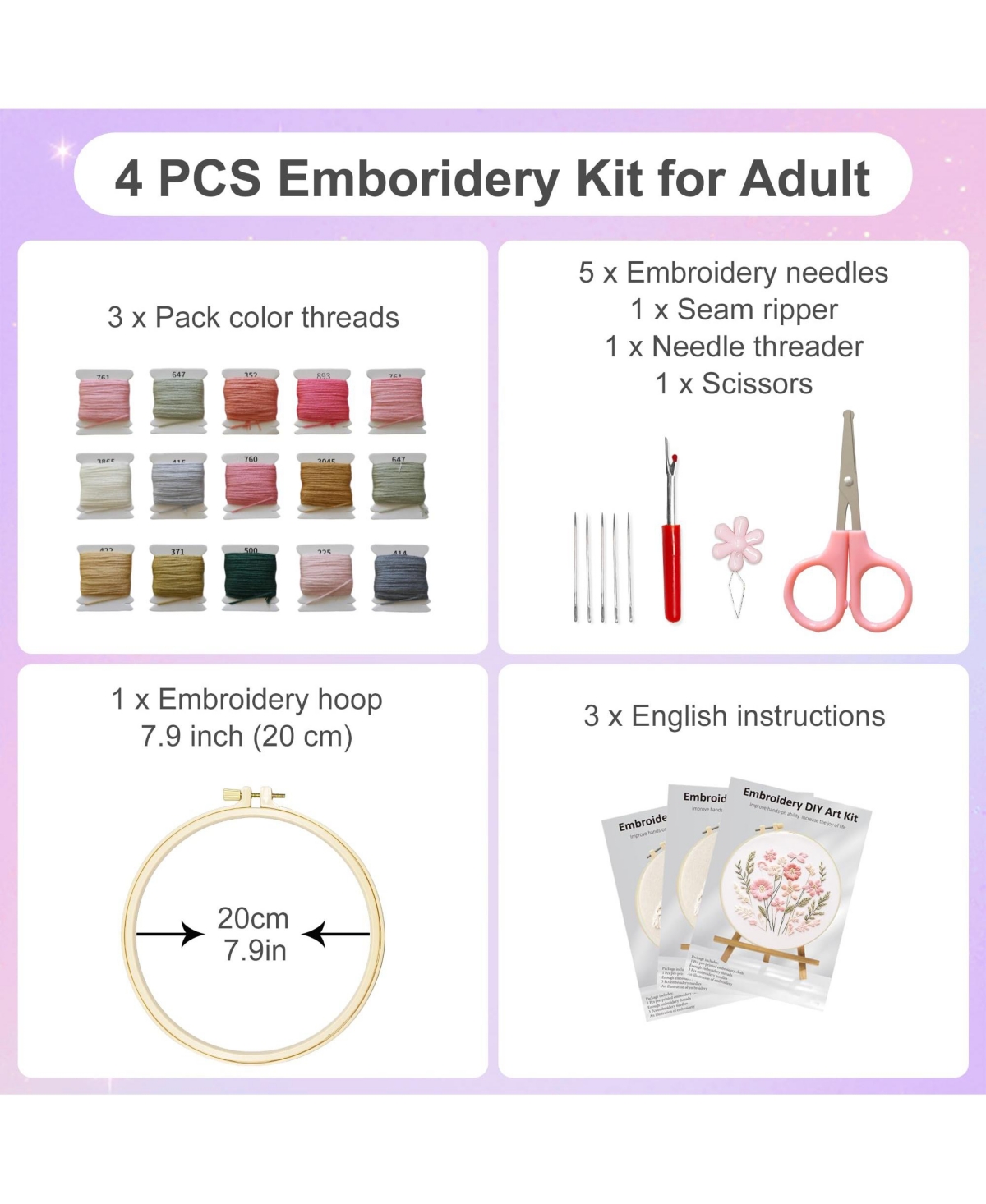Gnuadz Embroidery Kit Beginner Heart Pattern Hand Stitching Craft Box