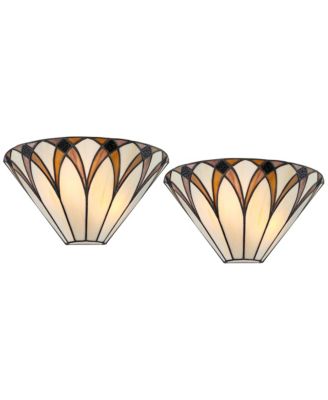 Filton Tiffany Style Wall Light Sconces Set of 2 Bronze Hardwire 12 1/4" Fixture Art Glass for Bedroom Bathroom Vanity House