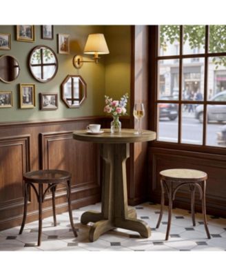 23.6" Round Commercial Dining Table, Farmhouse Dinner Table with Thick Top