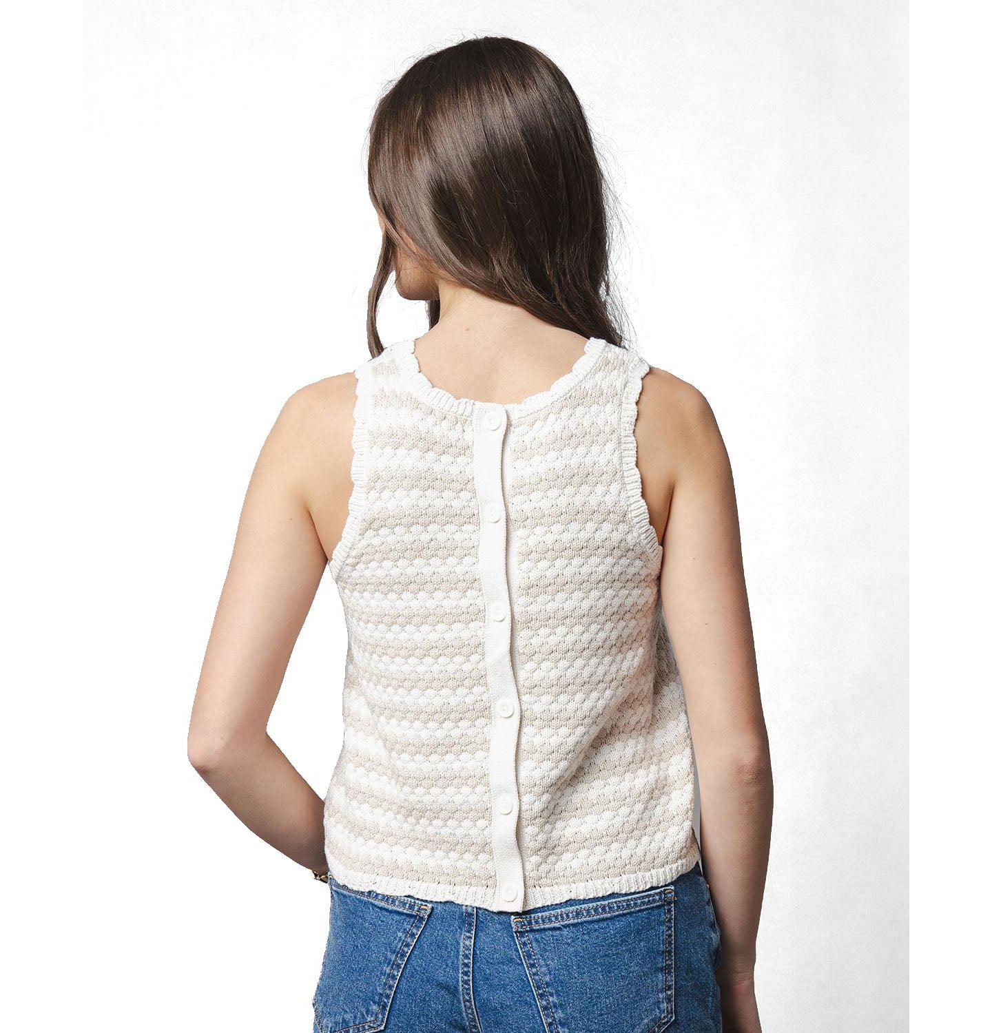 Женский свитер Hope & Henry Organic Button Back Sweater Tank, цвет: Натуральный полосатый — фото 3