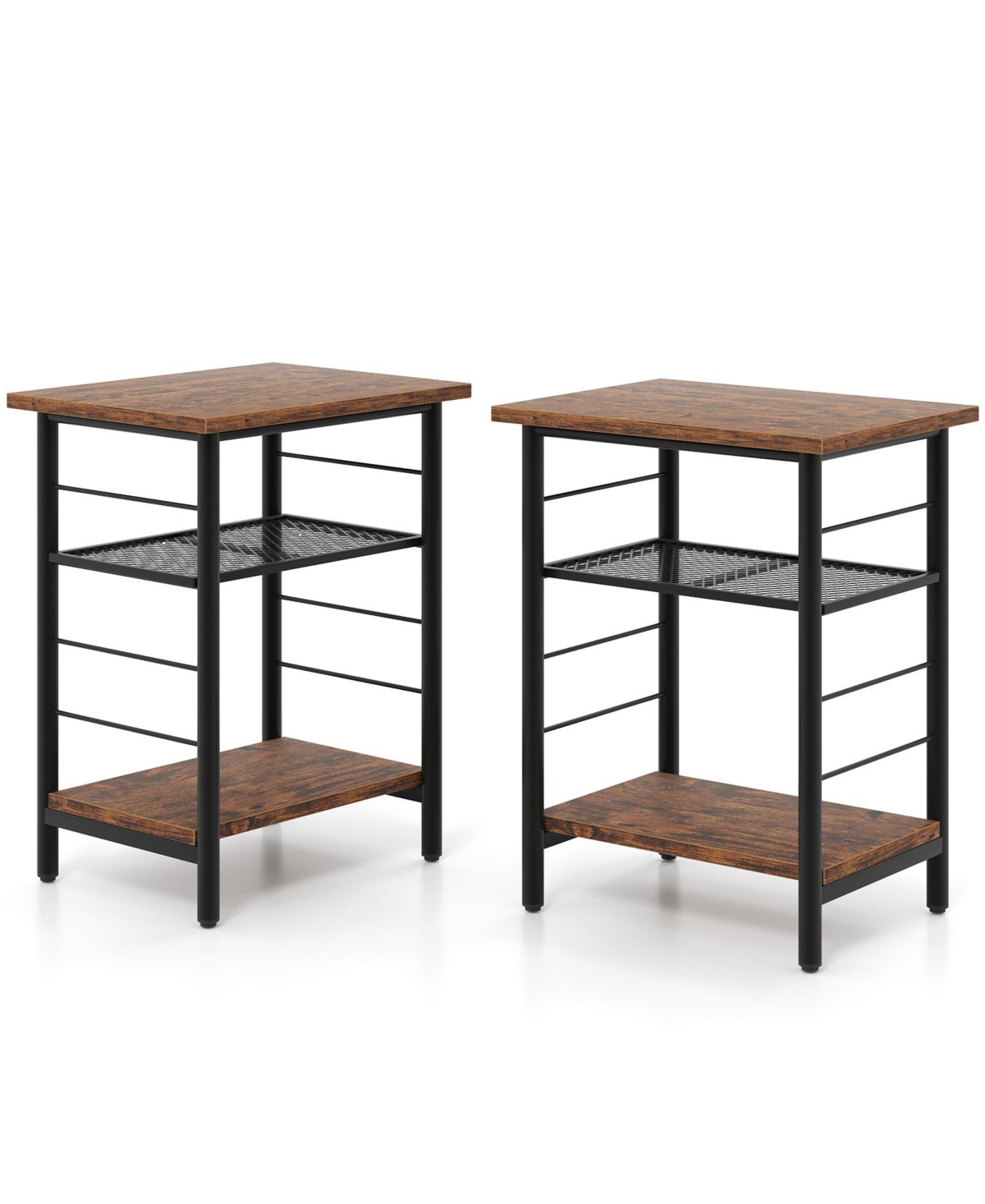 Slickblue Modern 3-Tier End Table Set of 2 with Metal Frame and Open Storage Shelves
