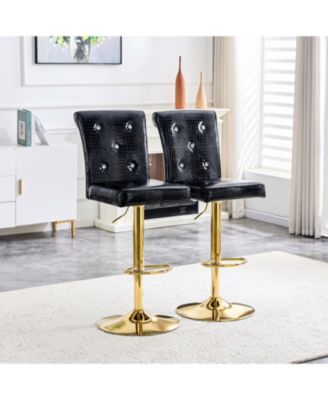 Swivel Bar Stools Set of 2, Adjustable Faux crocodile Leather, with Button Tufted Back, Metal Leg Kitchen Island Chairs, for Kitchen Island