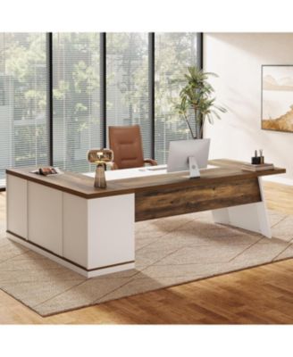 78.7" L-Shaped Executive Desk, Modern Office Desk with 55.1" Storage Cabinet, Large Computer Table with Drawers
