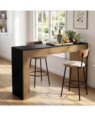63" Bar Table, Modern Industrial Counter Height Dining Table with Stable Base, Wood Minimalist Narrow Home Bar Unit