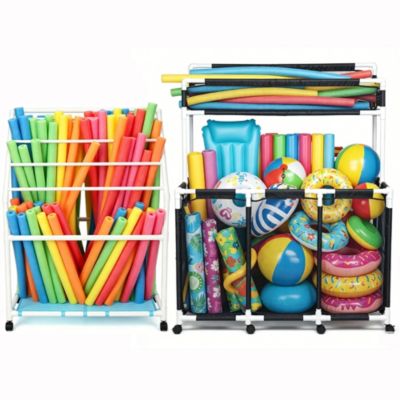 270 Gal Pool Float Storage Bin 2 Tiers with Towel Rack Holder Set Rolling Toys Raft Cart 2026