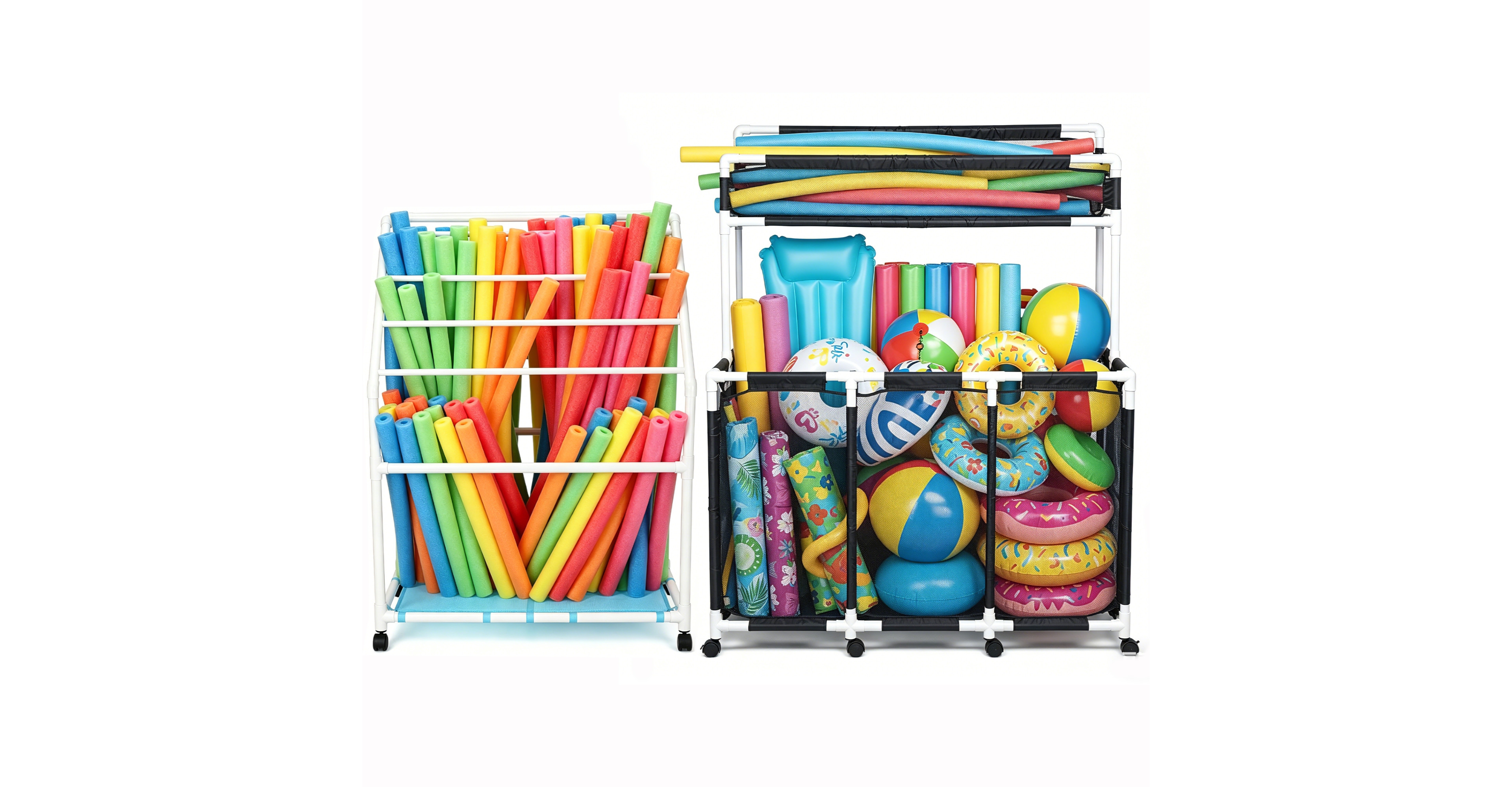 Yescom 270 Gal Pool Float Storage Bin 2 Tiers with Towel Rack Holder Set Rolling Toys Raft Cart 2026