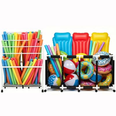 335 Gallon PVC Framed Pool Float Storage Bin with Towel Rack Holder Set Rolling Toys Cart Organizer