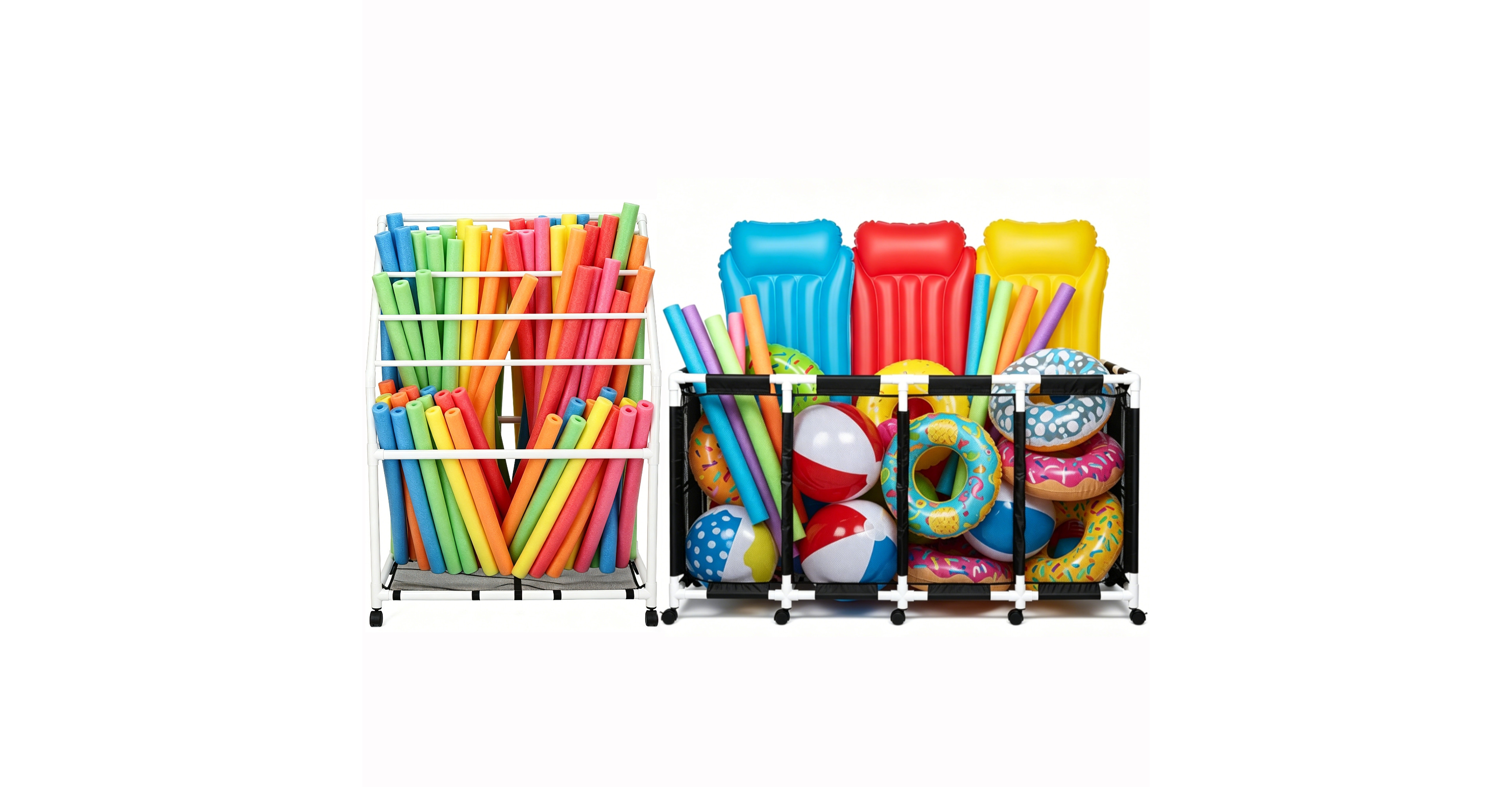 Yescom 335 Gallon Pvc Framed Pool Float Storage Bin with Towel Rack Holder Set Rolling Toys Cart Organizer