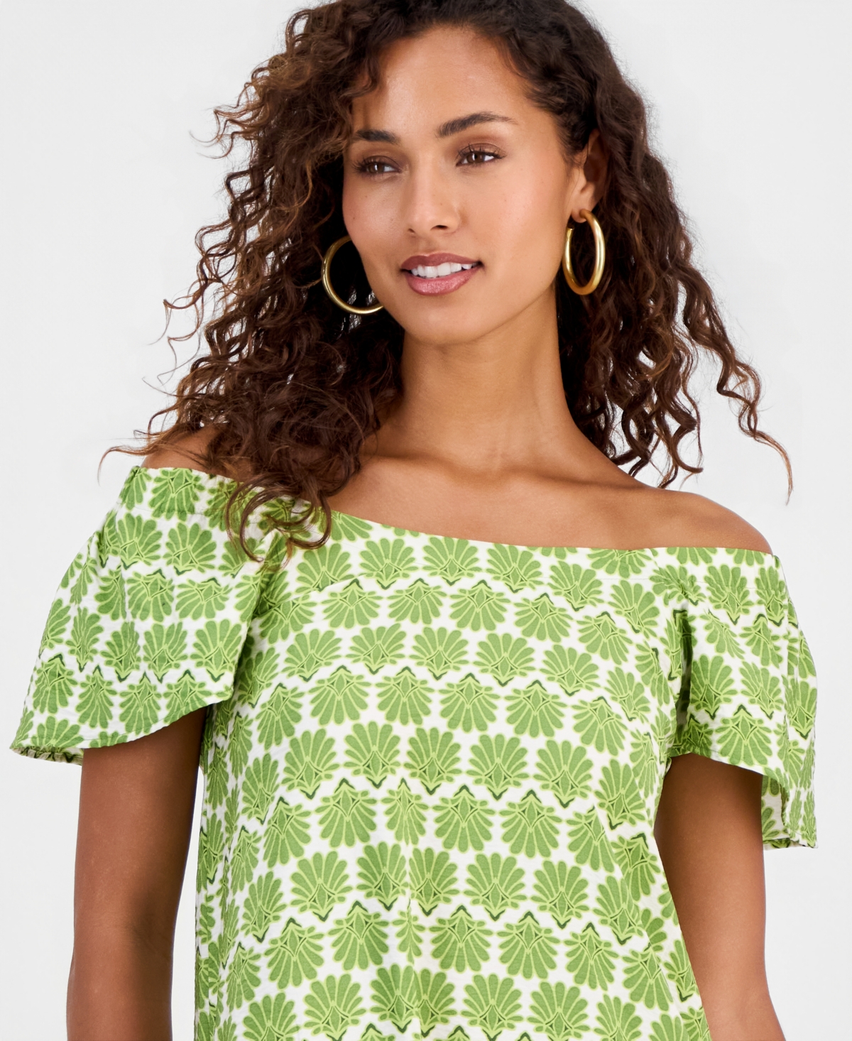 Robbie Bee Women's Printed On/Off-Shoulder Shift Dress