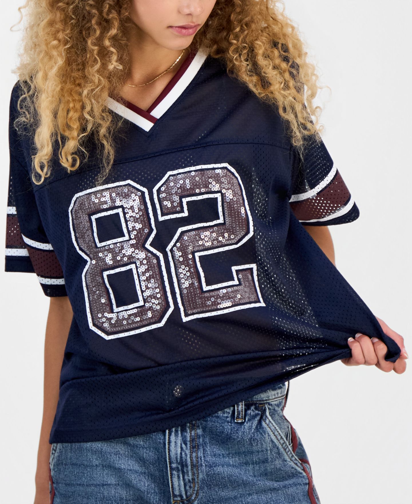 Женское джерси Madden Girl Juniors' Sequin-Trim Mesh Jersey, цвет: Тёмно-синий — фото 4
