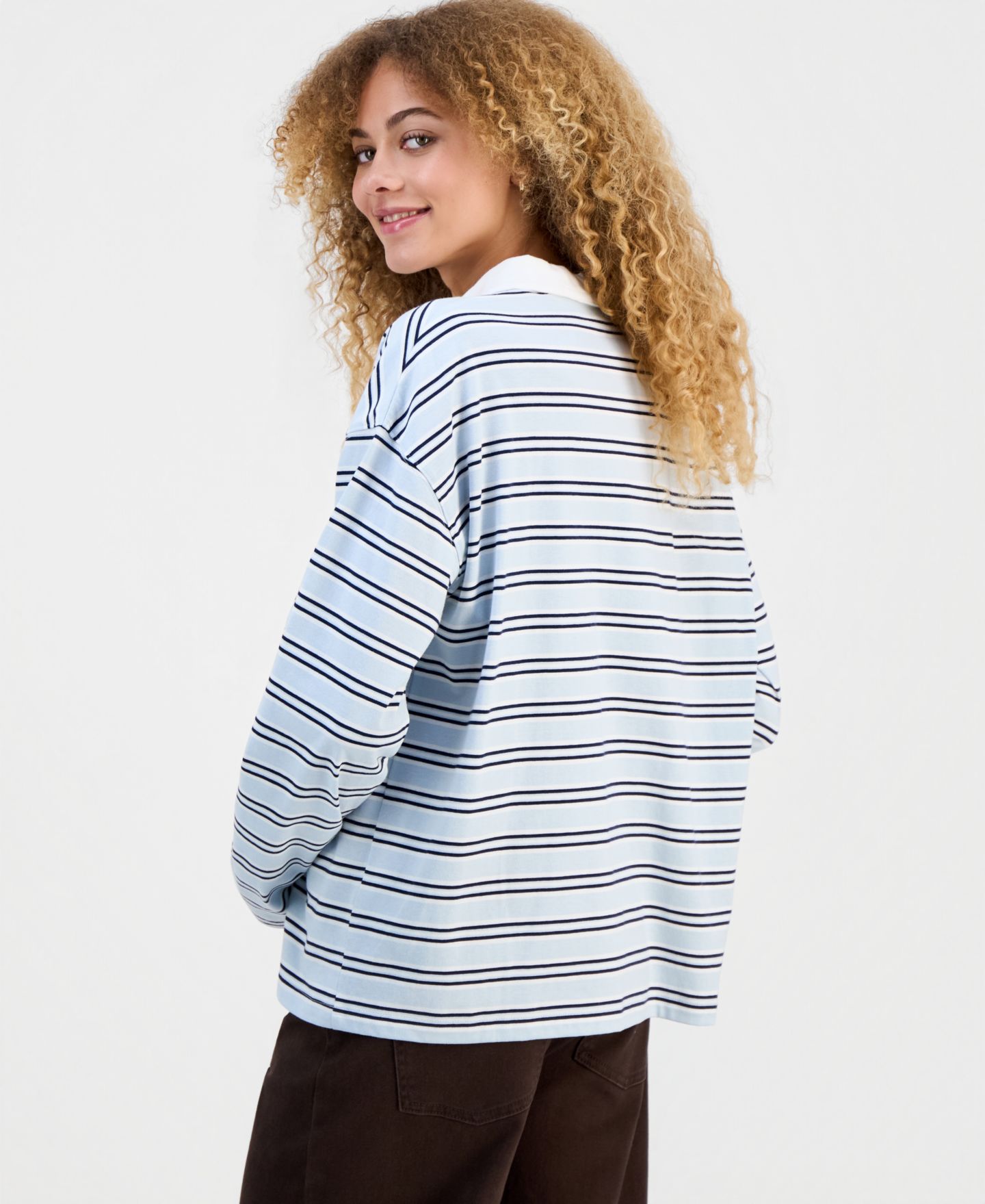 Топ Madden Girl Juniors' Striped Long-Sleeve Rugby Top, цвет: Синий комбинированный, вариант 1 — фото 2