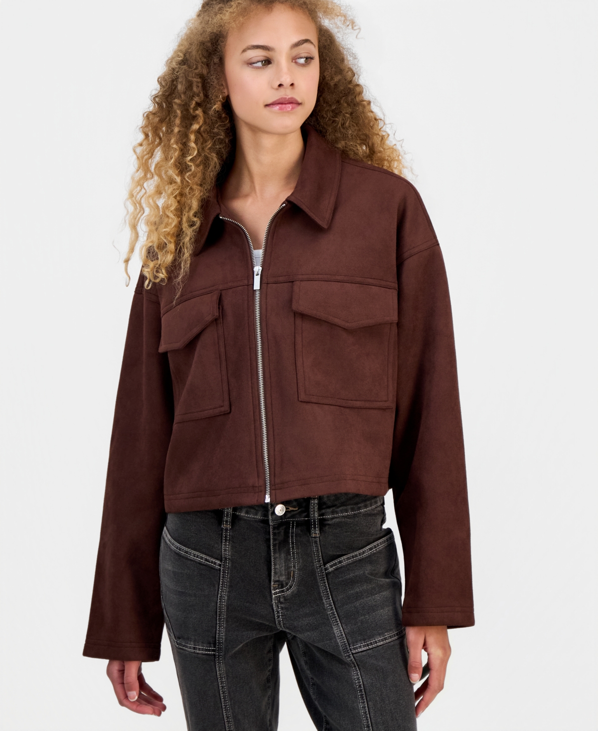 Madden Girl Juniors' Faux-Suede Cropped Jacket