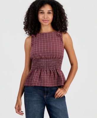 Juniors' Plaid Smocked-Back Tank