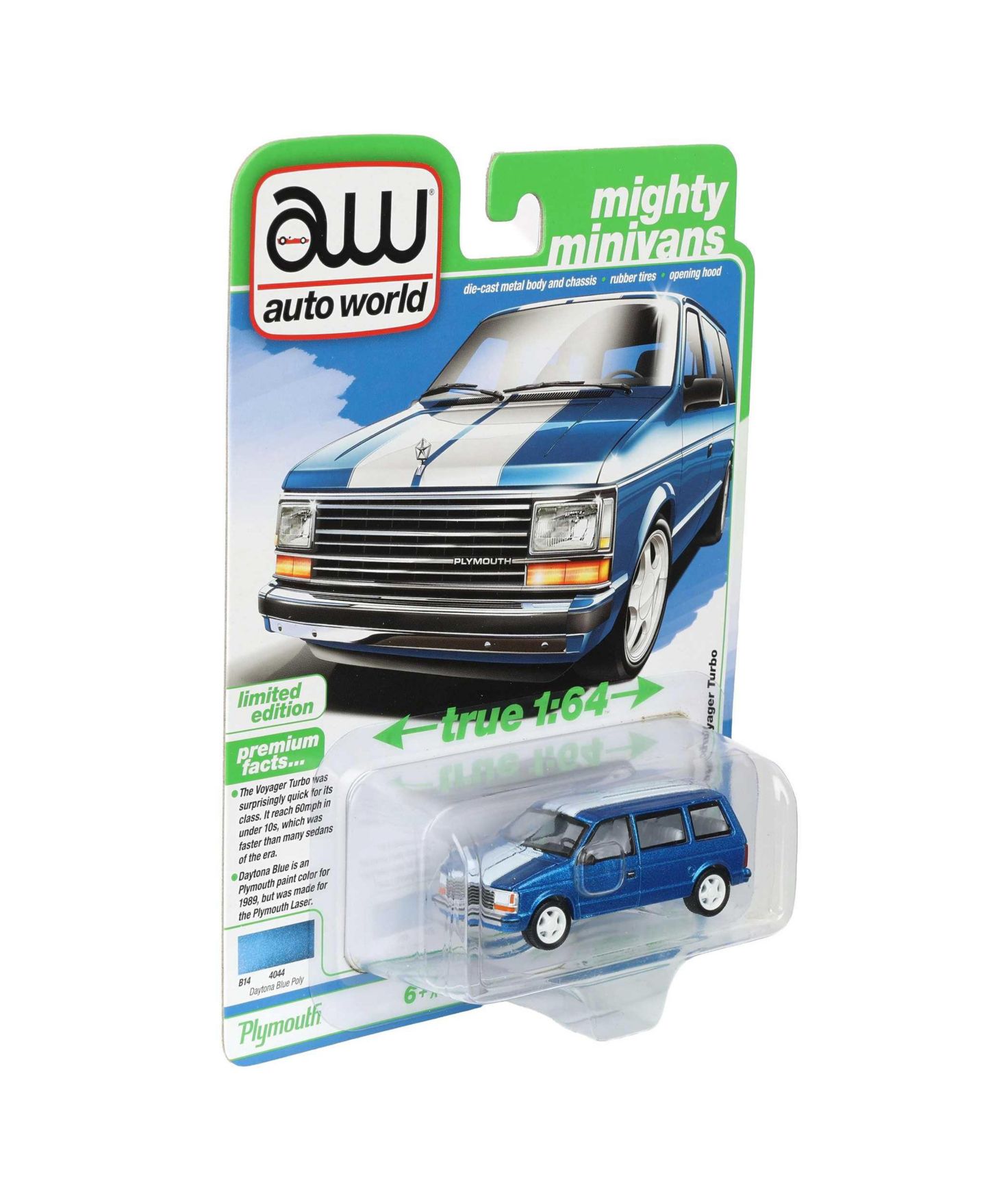 Детская игрушка Auto World 1/64 Scale Mighty Minivans Limited Edition 1989 Plymouth Voyager Turbo Replica, цвет: Синий — фото 3