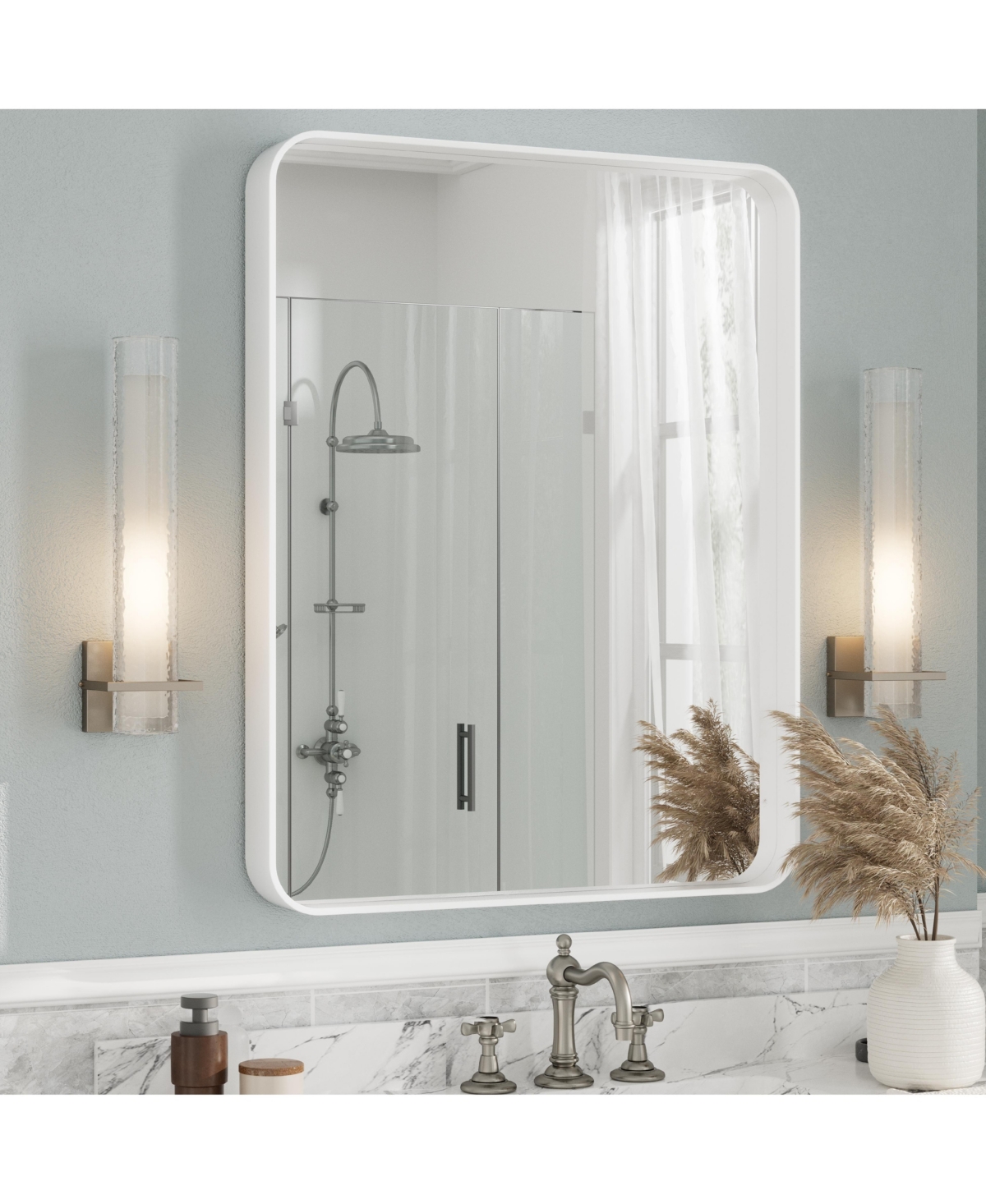 Apmir 28" x 36" High-Strength Tempered Glass and Aluminum Alloy Framed Wall Decor Bathroom Vanity Mirror