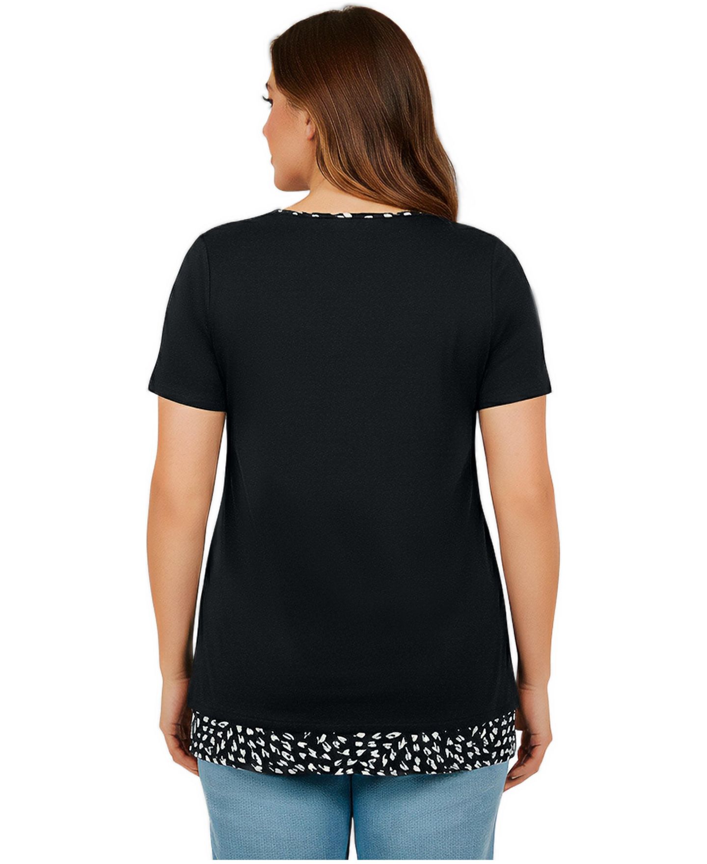 Женский топ Avenue Short Sleeve Layered Tunic, цвет: Чёрный — фото 2