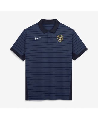 Men's Navy Milwaukee Brewers Authentic Collection Striped Victory Dri-FIT Polo Shirt