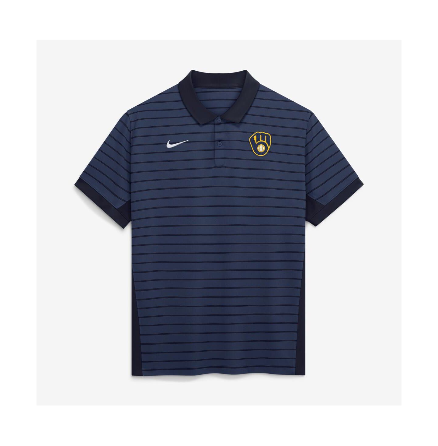 Мужское поло Nike Navy Milwaukee Brewers Authentic Collection Striped Victory Dri-FIT Polo Shirt — фото 1