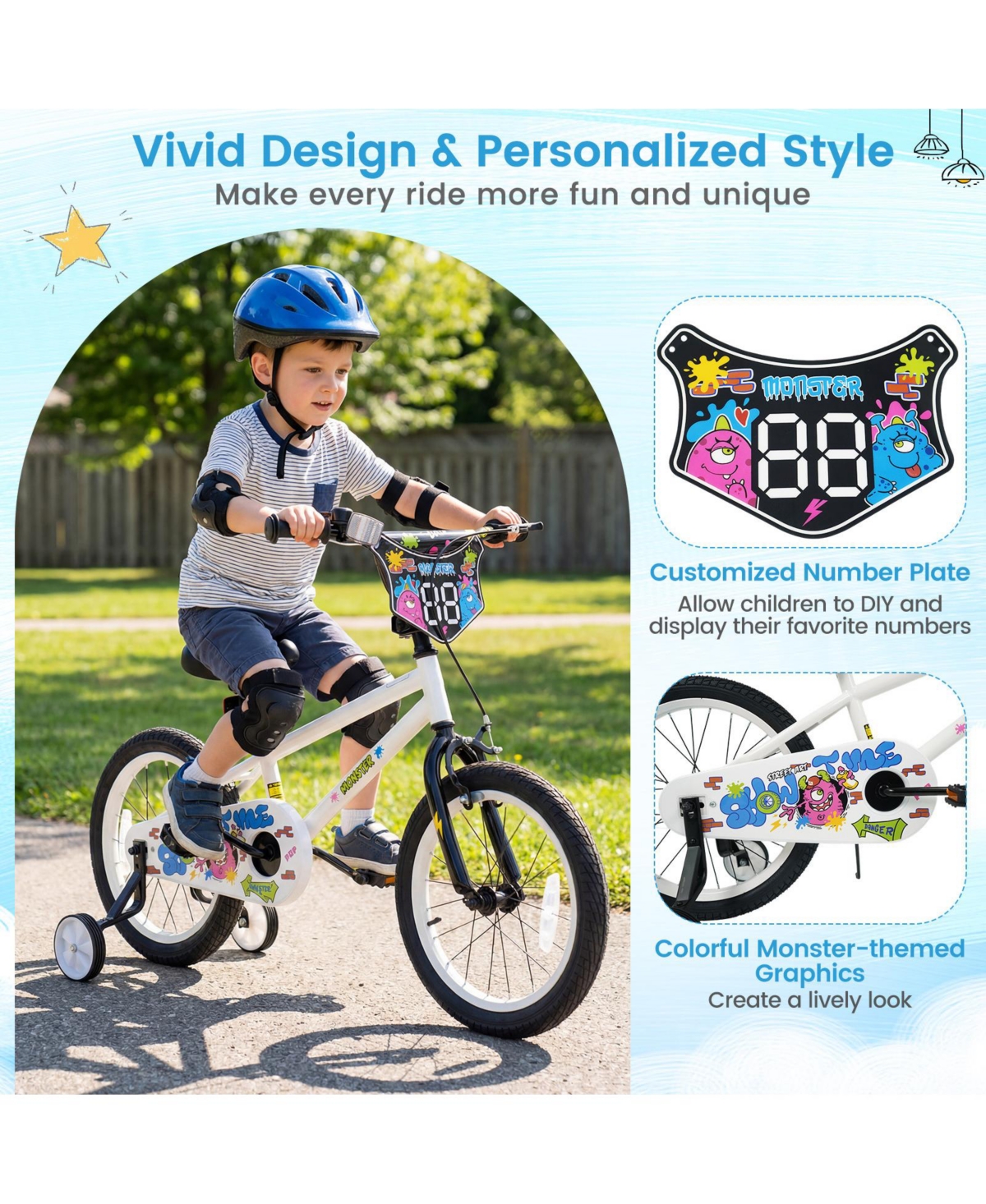 Slickblue Kids Ride On Bike with Training Wheels